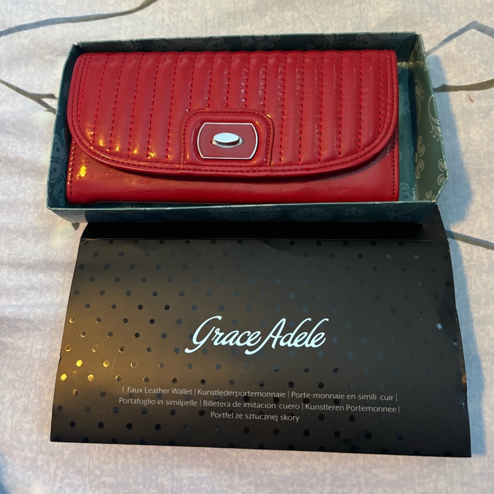 Grace Adele Vibrant Red Wallet with Silver Detail